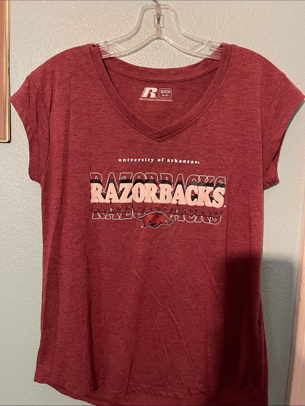Russell Athletic Women's Maroon Razorbacks V-Neck Tee